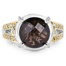 3.28 Carat Genuine Smoky Quartz, Yellow Diamond & White Diamond .925 Sterling Silver Ring-6