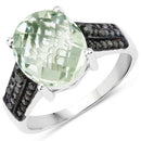 4.26 Carat Genuine Green Amethyst and Green Diamond .925 Sterling Silver Ring-2