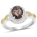 1.90 Carat Genuine Smoky Quartz, Yellow Diamond & White Diamond .925 Sterling Silver Ring-4