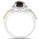 1.90 Carat Genuine Smoky Quartz, Yellow Diamond & White Diamond .925 Sterling Silver Ring-5