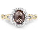 1.90 Carat Genuine Smoky Quartz, Yellow Diamond & White Diamond .925 Sterling Silver Ring-6