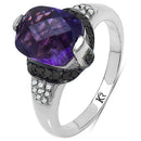 3.71 Carat Genuine Amethyst, Black Diamond & White Diamond .925 Sterling Silver Ring-5