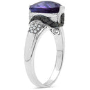 3.71 Carat Genuine Amethyst, Black Diamond & White Diamond .925 Sterling Silver Ring-6