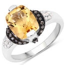 "2.83 Carat Genuine Citrine, Champagne Diamond and White Diamond .925 Sterling Silver Ring-1