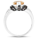 "2.83 Carat Genuine Citrine, Champagne Diamond and White Diamond .925 Sterling Silver Ring-2