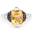 "2.83 Carat Genuine Citrine, Champagne Diamond and White Diamond .925 Sterling Silver Ring-3