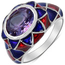 2.16 Carat Genuine Amethyst & White Diamond .925 Sterling Silver Ring-4