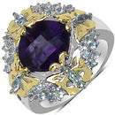 3.91 Carat Genuine Amethyst, Blue Topaz & White Diamond .925 Sterling Silver Ring-4