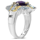 3.91 Carat Genuine Amethyst, Blue Topaz & White Diamond .925 Sterling Silver Ring-5