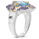 5.66 Carat Genuine Blue Topaz, Amethyst & White Diamond .925 Sterling Silver Ring-5