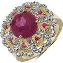 14K Yellow Gold Plated 5.56 Carat Genuine Pink Sapphire, Ruby & White Diamond .925 Sterling Silver Ring-4