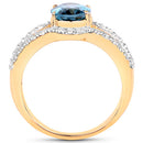 14K Yellow Gold Plated 2.30 Carat Genuine London Blue Topaz and White Topaz .925 Sterling Silver Ring-6