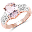 14K Rose Gold Plated 3.27 Carat Genuine Kunzite Oval and White Zircon .925 Sterling Silver Ring Ring-5