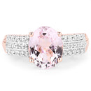 14K Rose Gold Plated 3.27 Carat Genuine Kunzite Oval and White Zircon .925 Sterling Silver Ring Ring-8