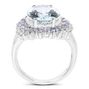 5.30 Carat Genuine Aquamarine, Tanzanite & White Topaz .925 Sterling Silver Ring-5