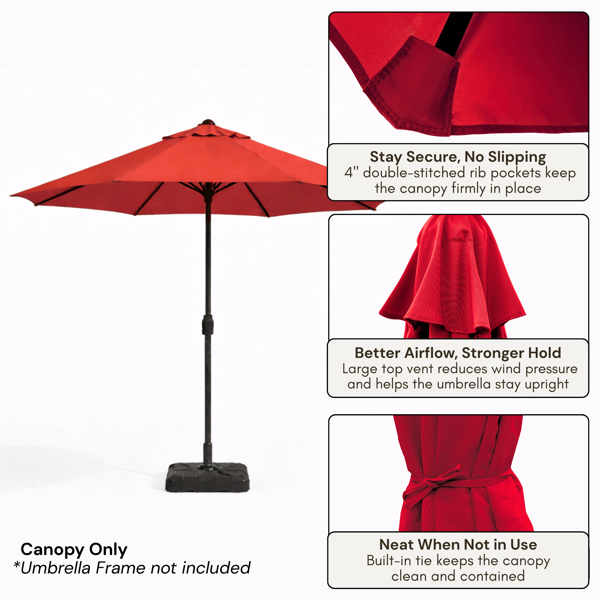 9ft Market Patio Umbrella 8 Rib Replacement Canopy Red