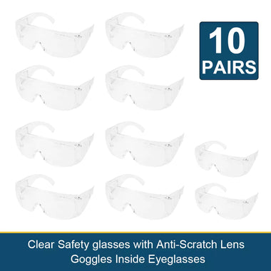 10PC Safety Goggles Glasses Lab Work Eye Protective Eyewear Clear Lens