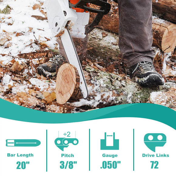 2x Full Chisel Chainsaw Chain 20 Inch .050 3/8 LP 72DL for Husqvarna 455 Rancher