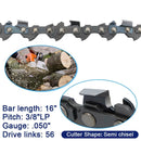 2pcs 16-Inch Chainsaw Chain 3/8" LP .050" Gauge 56DL Fits Greenworks/Echo/Makita-6