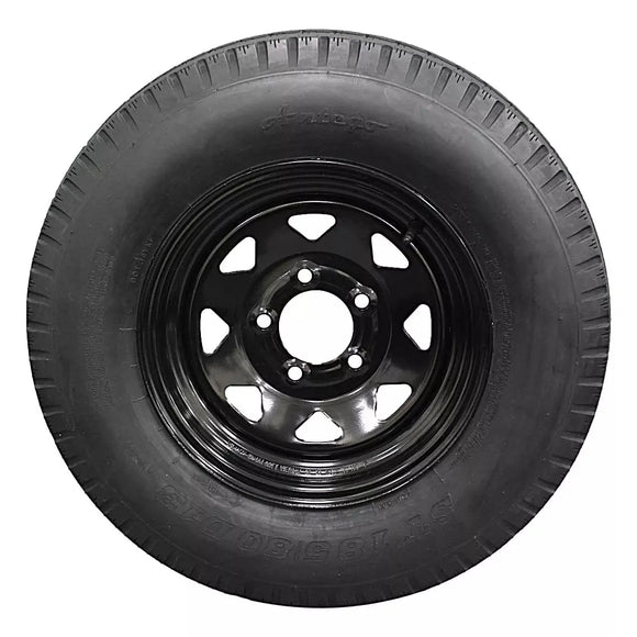 (Set of 4) Antego Tire and Wheel 185/80D13 Highway Terrain Trailer Tire & Wheel – 13.0-Inch Pre-Mounted Rim, 8-Ply-Ply Build, Perfect for Utility & Cargo Use | A130454510096206ST18580D13-B4