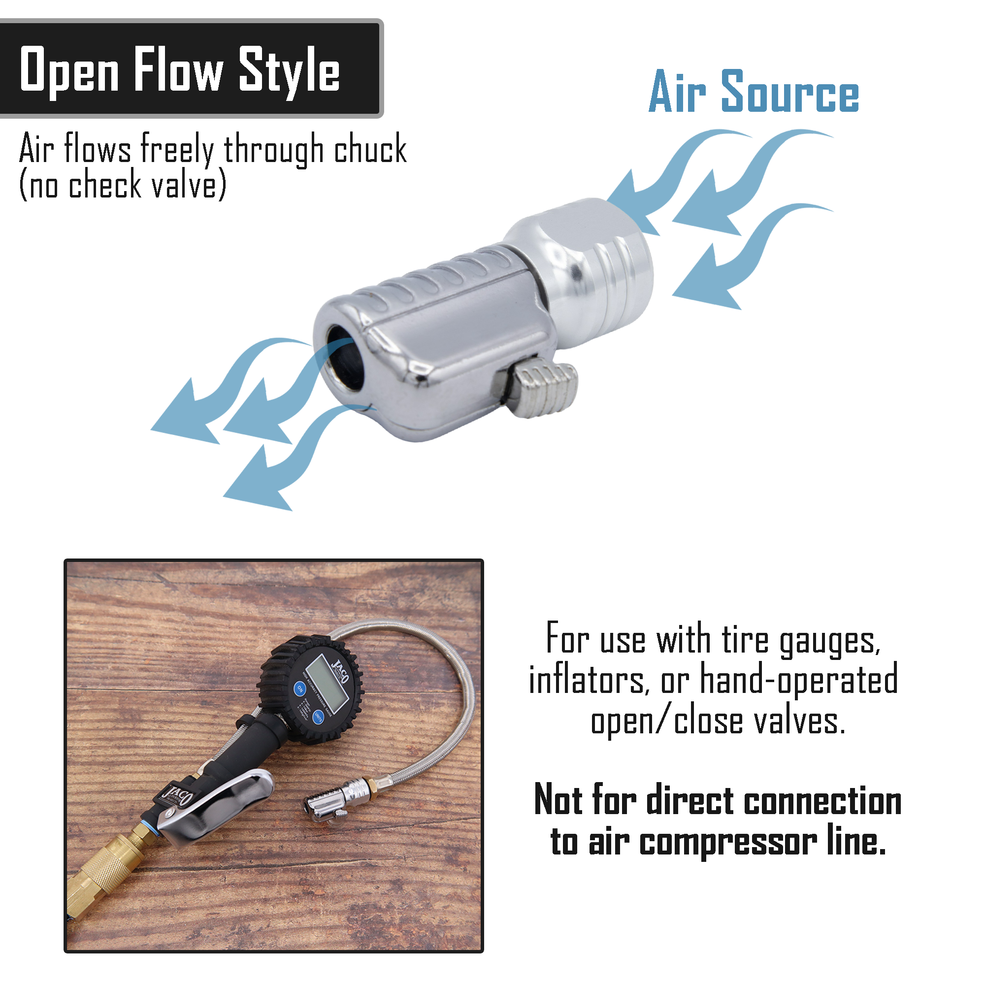 Lightning™ S2-Series Tire Air Chuck | Open Flow, 1/4" F-NPT (2 Pack)