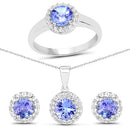 3.77 Carat Genuine Tanzanite and White Topaz .925 Sterling Silver 3 Piece Jewelry Set (Ring, Earrings, and Pendant w/ Chain)-5
