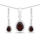1.88 Carat Genuine Garnet and White Topaz .925 Sterling Silver Jewelry Set-4