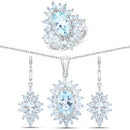 19.18 Carat Genuine Blue Topaz .925 Sterling Silver 3 Piece Jewelry Set (Ring, Earrings, and Pendant w/ Chain)-6