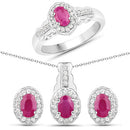 2.46 Carat Genuine Ruby and White Topaz .925 Sterling Silver 3 Piece Jewelry Set (Ring, Earrings, and Pendant w/ Chain)-5