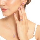 2.46 Carat Genuine Ruby and White Topaz .925 Sterling Silver 3 Piece Jewelry Set (Ring, Earrings, and Pendant w/ Chain)-11
