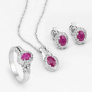 2.46 Carat Genuine Ruby and White Topaz .925 Sterling Silver 3 Piece Jewelry Set (Ring, Earrings, and Pendant w/ Chain)-6