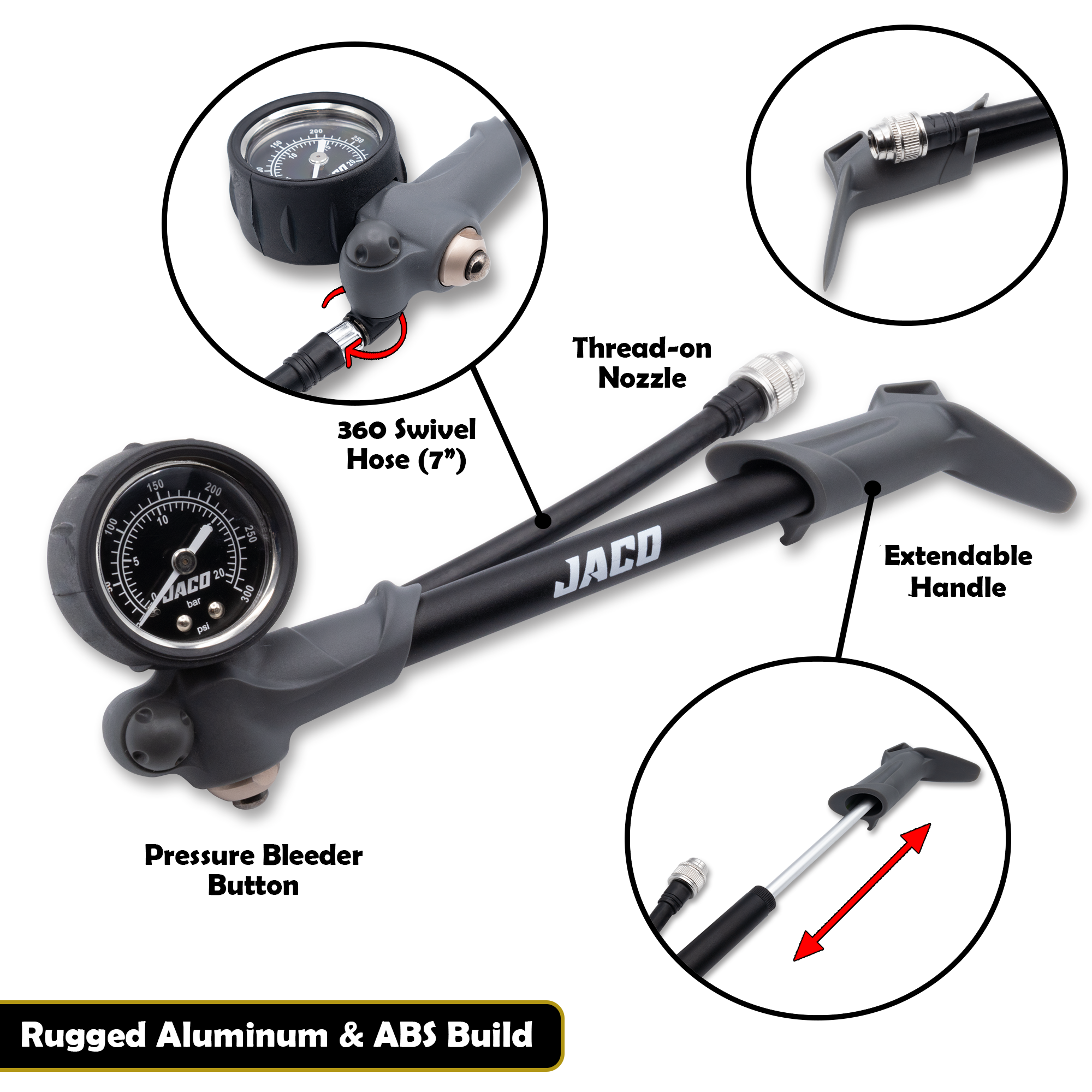 ShockPro™ Mountain Bike Shock Pump with Gauge - 300 PSI - 0