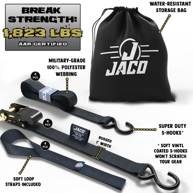 Tie Down Ratchet Straps (4 Pack) - 1 in x 15 ft | AAR Certified Break Strength (1,823 lbs) | Cargo Tie Down Set - 0