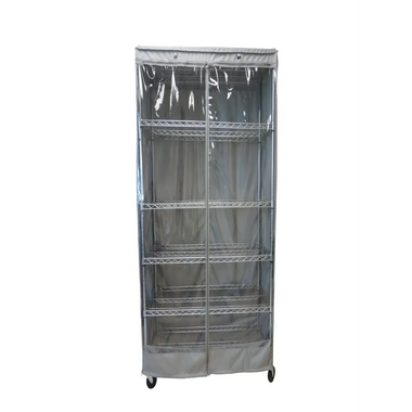 Storage Shelving Unit Cover, fits racks 24"W x 18"D x 72"H one side see through panel in Grey