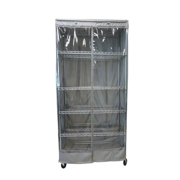 Storage Shelving Unit Cover, fits racks 30"W x 14"D x 60"H one side see through panel in Grey