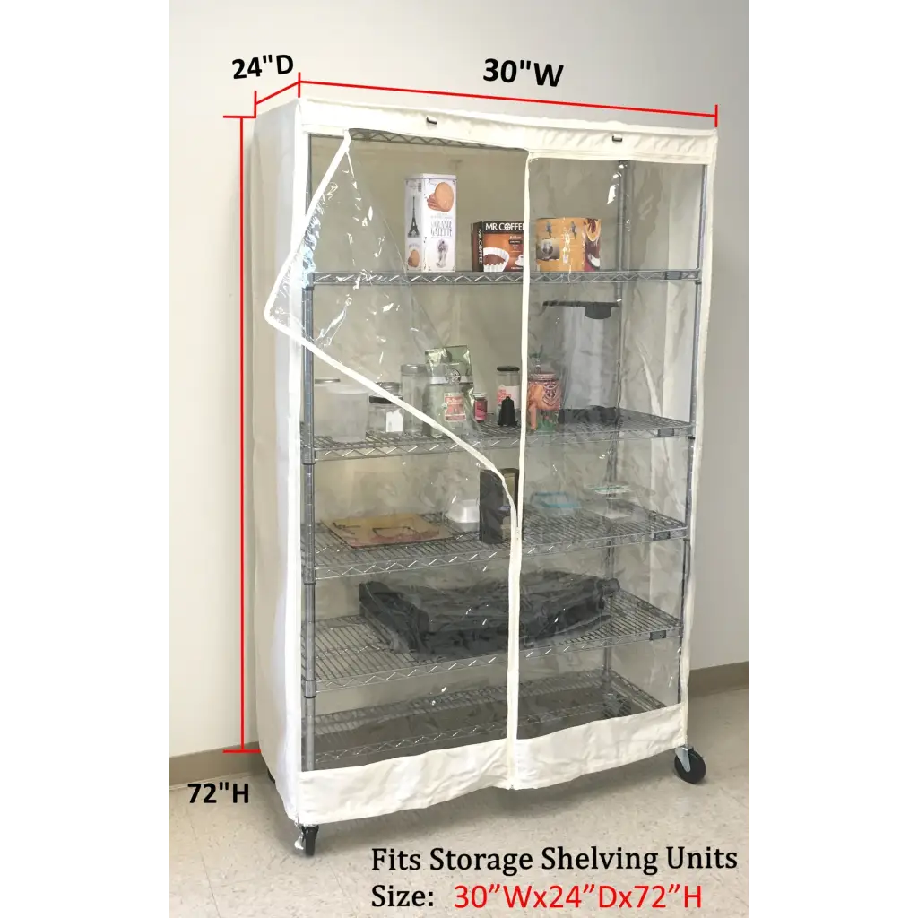 Storage Shelving Unit Cover, fits racks 30"W x 24"D x 72"H one side see through panel in Off White - 0