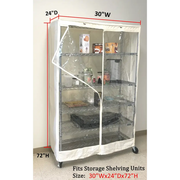 Storage Shelving Unit Cover, fits racks 30"W x 24"D x 72"H one side see through panel in Off White