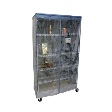 Storage Shelving Unit Cover, fits racks 36"W x 18"D x 72"H one side see through panel in Grey and Dusty Blue Trim - 0
