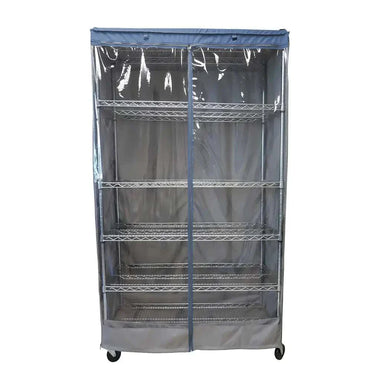 Storage Shelving Unit Cover, fits racks 36"W x 18"D x 72"H one side see through panel in Grey and Dusty Blue Trim