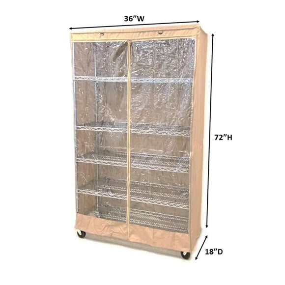 Storage Shelving Unit Cover, fits racks 36"W x 18"D x 72"H one side see through panel in Beige Khaki