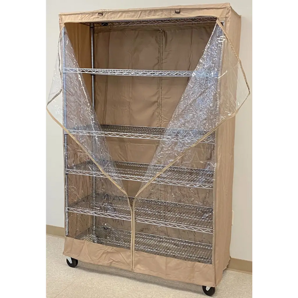 Storage Shelving Unit Cover, fits racks 36"W x 18"D x 72"H one side see through panel in Beige Khaki