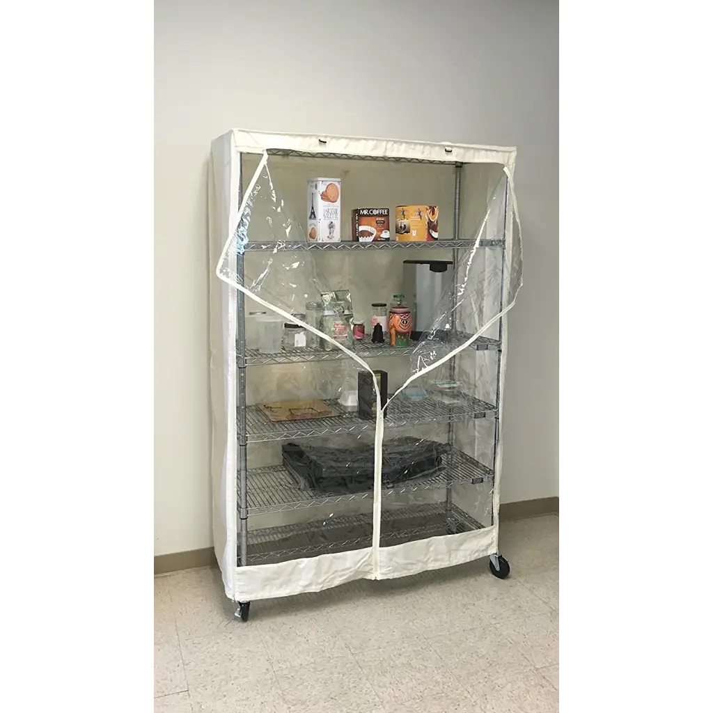 Storage Shelving Unit Cover, fits racks 36"W x 18"D x 72"H one side see through panel in Off White
