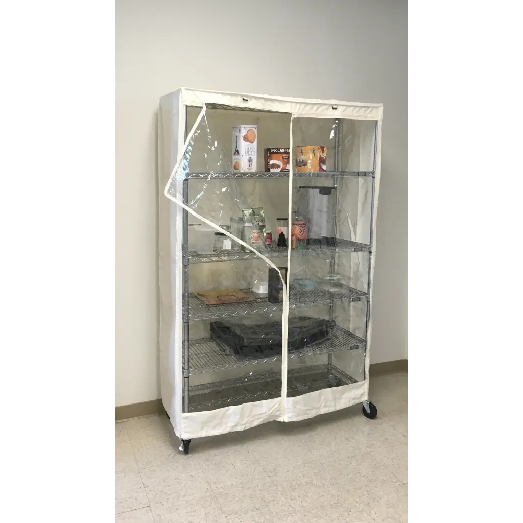 Storage Shelving Unit Cover, fits racks 36"W x 18"D x 72"H one side see through panel in Off White