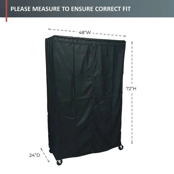 Storage Shelving Unit Cover, fits racks 48"W x 24"D x 72"H in Black