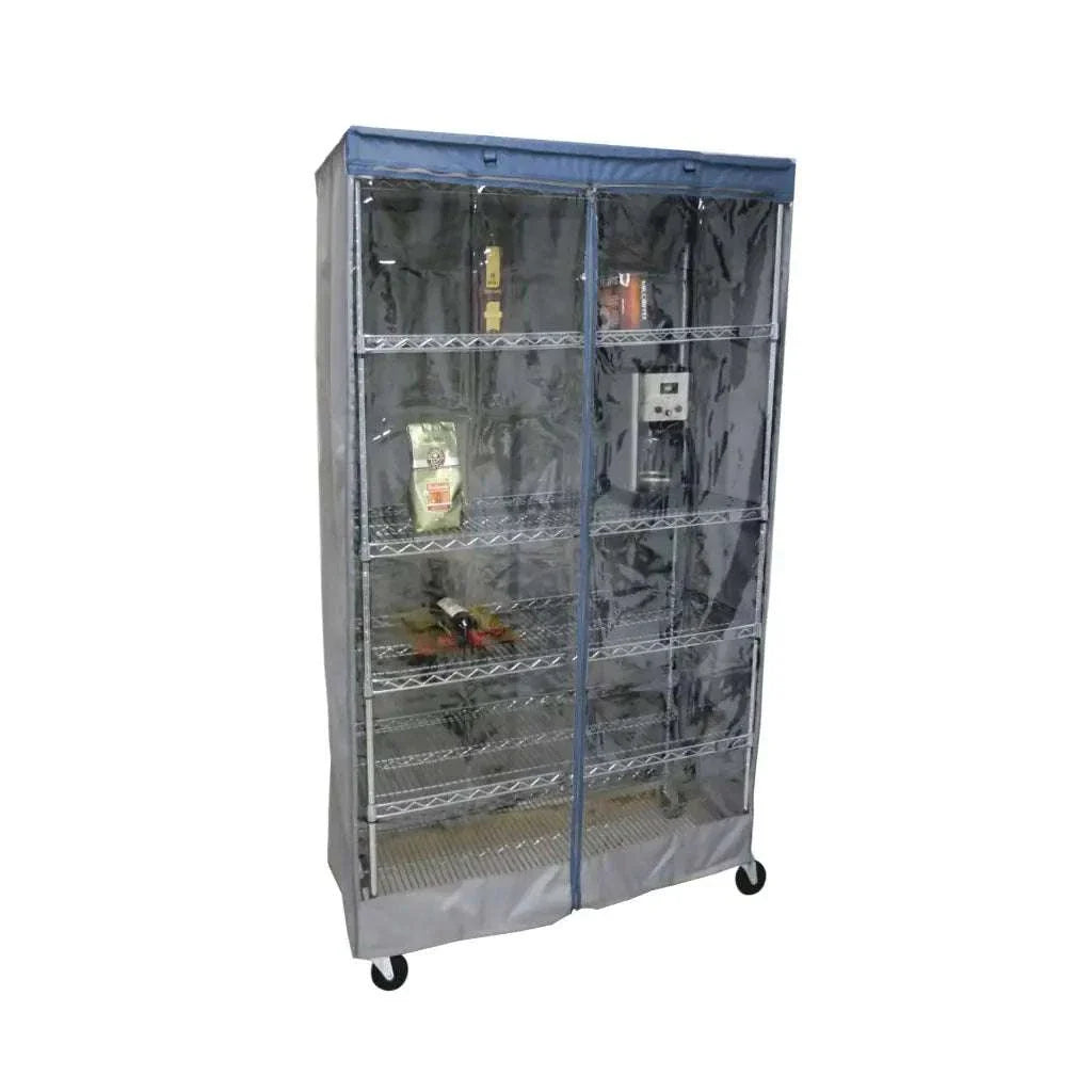 Storage Shelving Unit Cover, fits racks 48"W x 24"D x 72"H one side see through panel in Grey and Dusty Blue Trim - 0