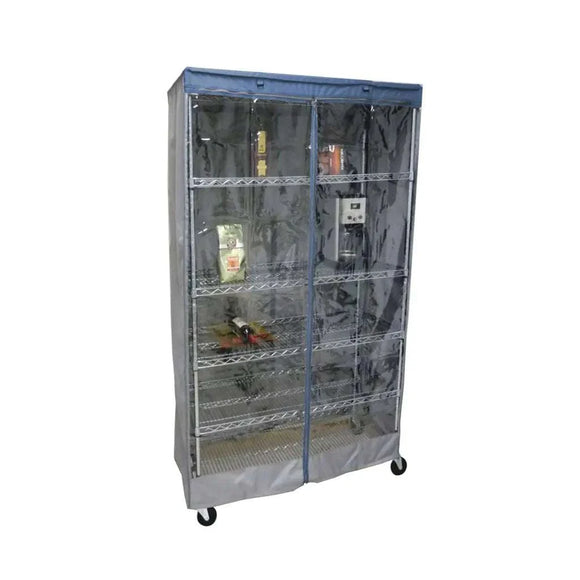Storage Shelving Unit Cover, fits racks 48"W x 24"D x 72"H one side see through panel in Grey and Dusty Blue Trim