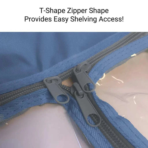 Storage Shelving Unit Cover, fits racks 48"W x 24"D x 72"H one side see through panel in Grey and Dusty Blue Trim