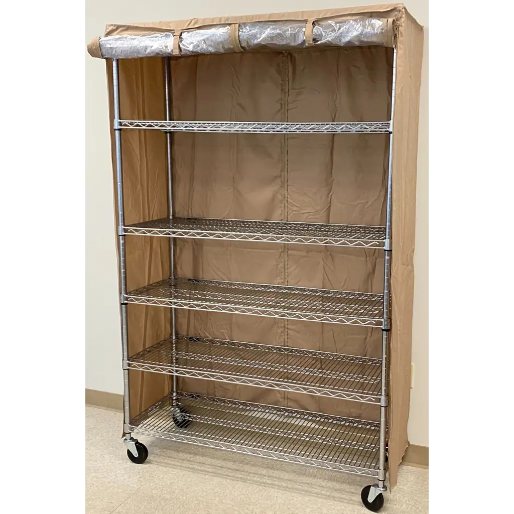 Storage Shelving Unit Cover, fits racks 48"W x 24"D x 72"H one side see through panel in Beige Khaki