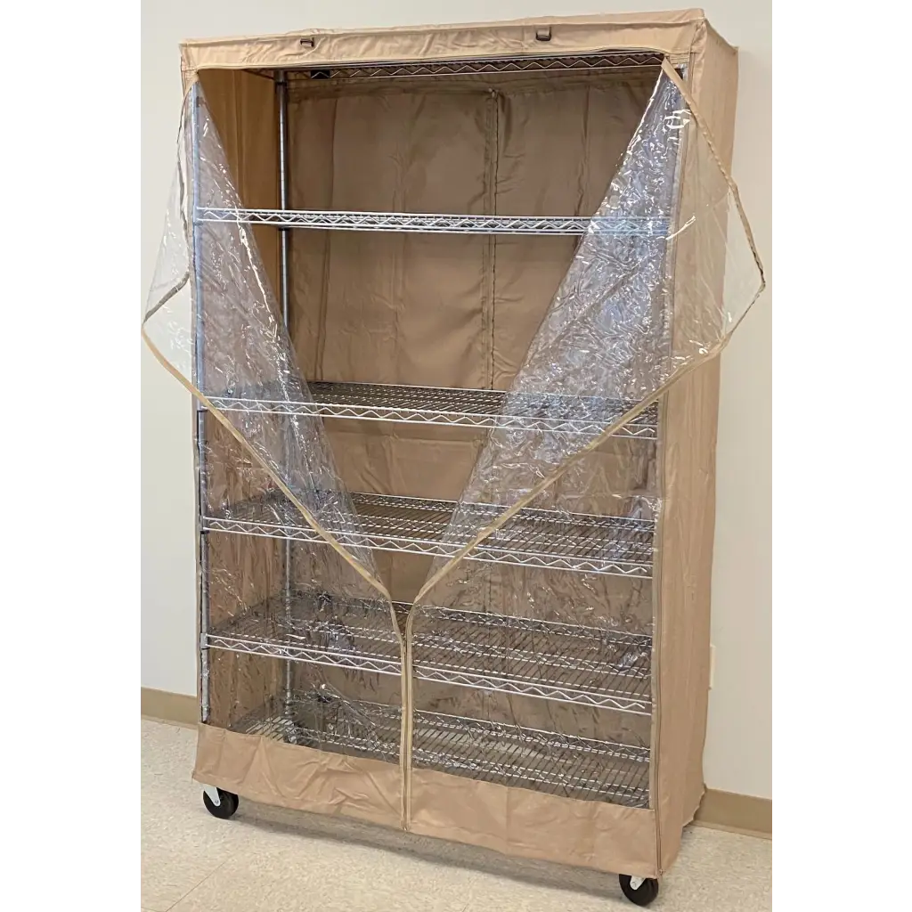 Storage Shelving Unit Cover, fits racks 48"W x 24"D x 72"H one side see through panel in Beige Khaki