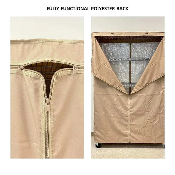 Storage Shelving Unit Cover, fits racks 48"W x 24"D x 72"H one side see through panel in Beige Khaki